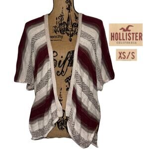 Hollister Short Sleeve Slouchy Striped Cardigan Burgundy White Size XS / S Boho